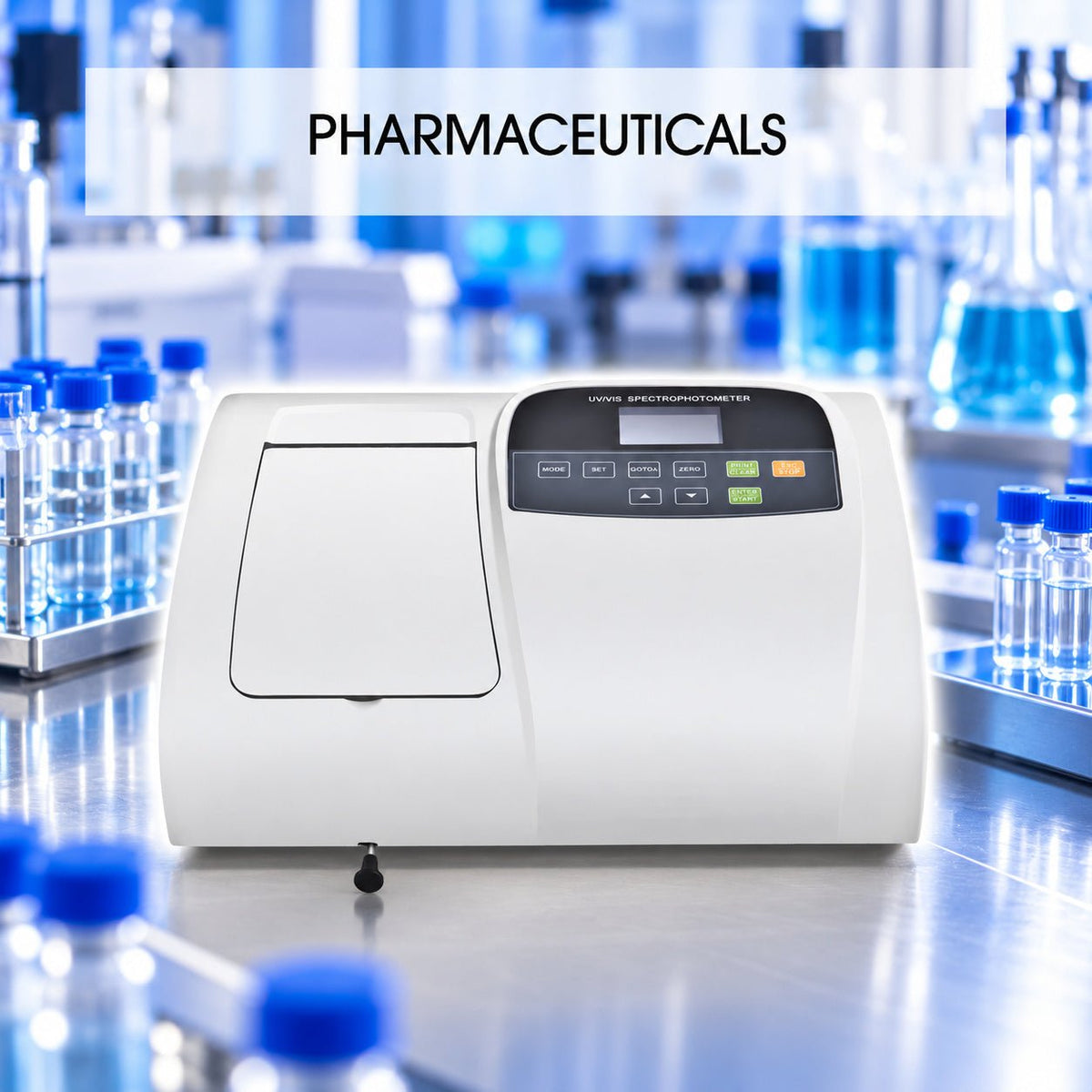 Pharmaceutical laboratory with UV-Vis spectrophotometer