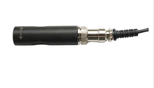 Black 10mm pen probe for ultrasonic flaw detectors by BRK with a cord and metal connector.