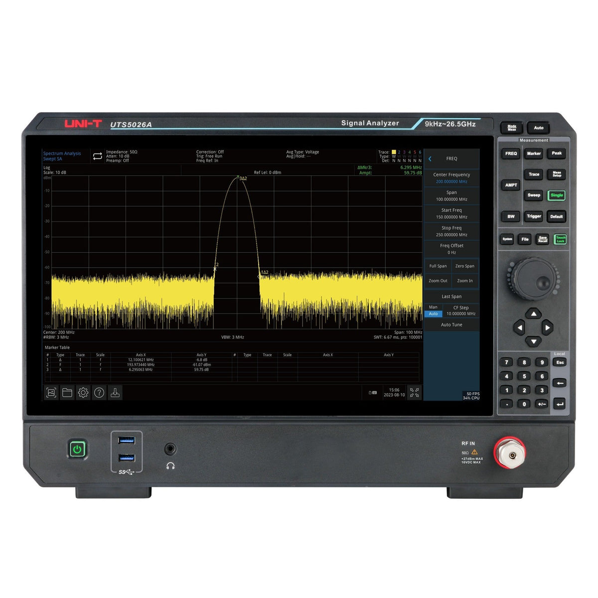 UTS5026A 26.5 GHz Performance-Series Signal Analyzer Display