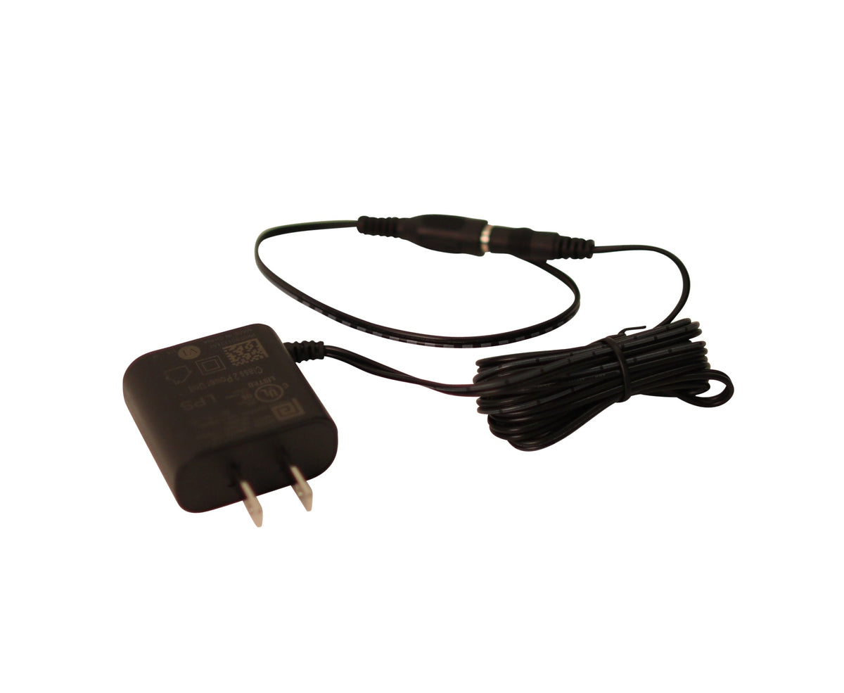 AC power kit by Davis Instruments with a standard two-prong plug and round barrel connector, with neatly bundled cord.