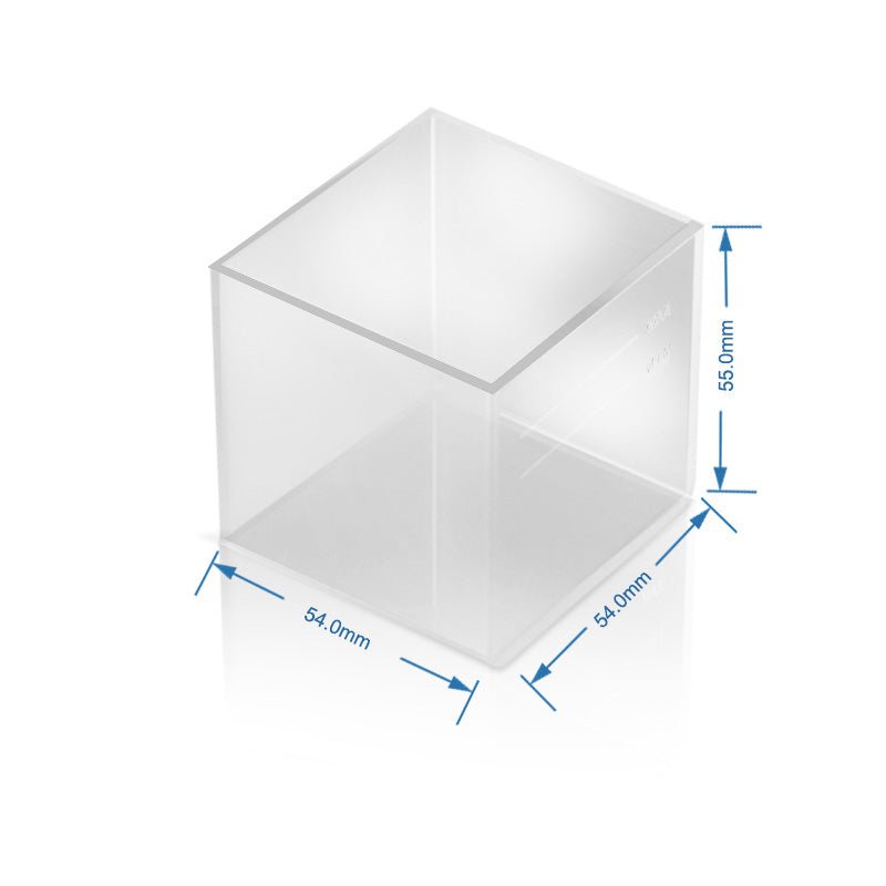 Clear accessory cuvette for spectrophotometers by 3nh with dimension arrows.
