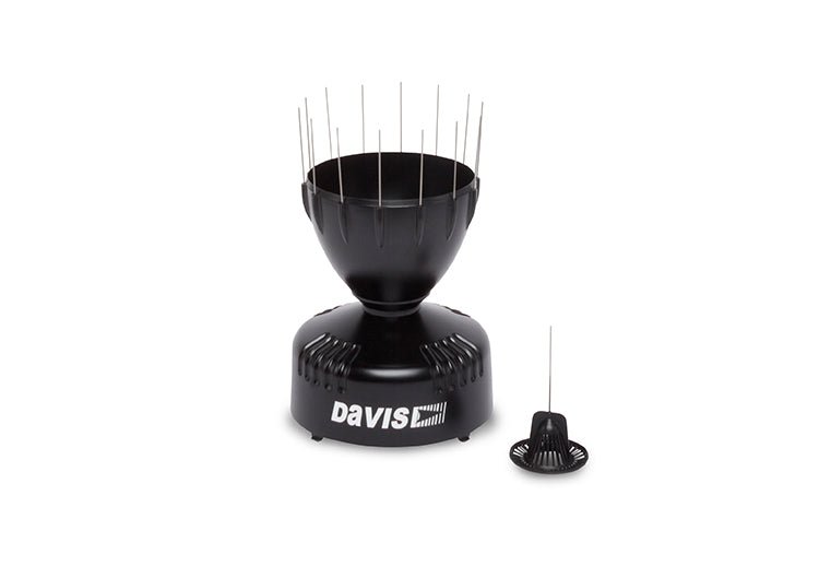 Black rain collector replacement kit by Davis Instruments with thin metal sticks protruding from the funnel shaped collection area.