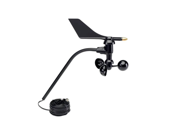 Black wind vane with a long arm and attached cable 