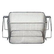 Mesh bottom basket by Crest Ultrasonics with chrome handles and a wire grid pattern.
