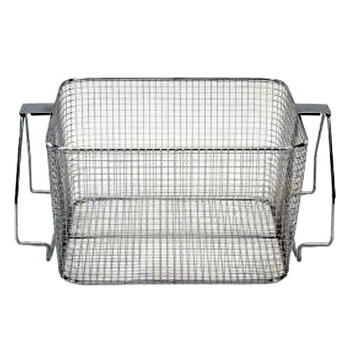 Mesh bottom basket by Crest Ultrasonics with chrome handles and a wire grid pattern.
