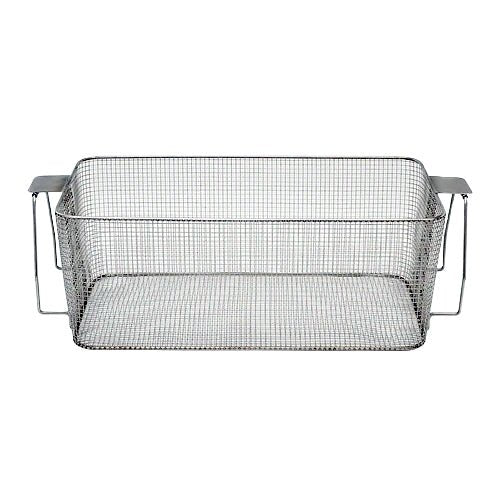 Stainless steel mesh basket by Crest Ultrasonics featuring a rectangular shape with integrated handles.