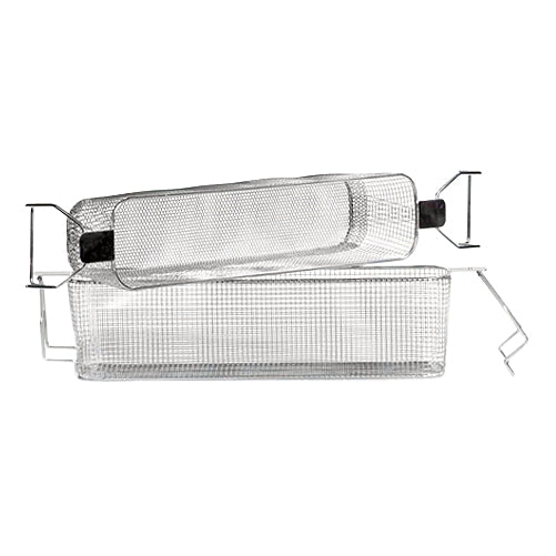 Perforated bottom basket from Crest Ultrasonics, with metal wire construction and chrome finish.