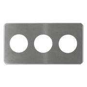 Stainless steel beaker cover by Crest Ultrasonics with three circular openings.