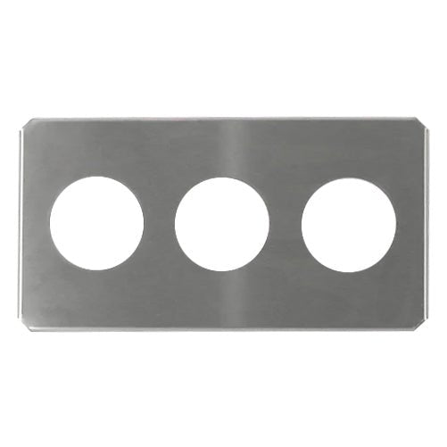 Stainless steel beaker cover by Crest Ultrasonics with three circular openings.