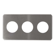 Stainless steel beaker cover by Crest Ultrasonics with three circular openings.