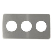 Stainless steel beaker cover by Crest Ultrasonics with three evenly spaced holes.
