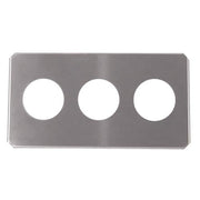 Stainless steel beaker cover by Crest Ultrasonics with three circular cutouts.
