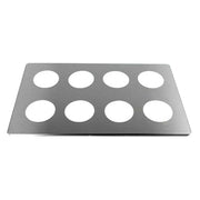 Stainless steel beaker cover by Crest Ultrasonics with eight round holes, for 600ml beakers.