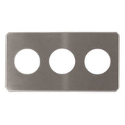 Stainless steel beaker cover from Crest Ultrasonics with three circular cutouts.