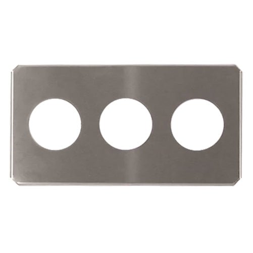 Stainless steel beaker cover from Crest Ultrasonics with three circular cutouts.