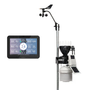 Weather station with fan aspirated radiation shield by Davis Instruments featuring a WeatherLink console display.
