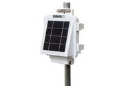 White solar panel by Davis Instruments mounted on a steel pole against a white background.