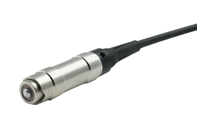 F3 probe for coating thickness gauge by BRK, with a stainless steel cylinder at the end of a black cable.