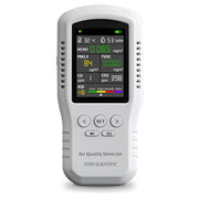 Handheld multi parameter air quality monitor with PM1, PM2.5, PM10 by Sper Scientific, showing the air quality index on the screen.
