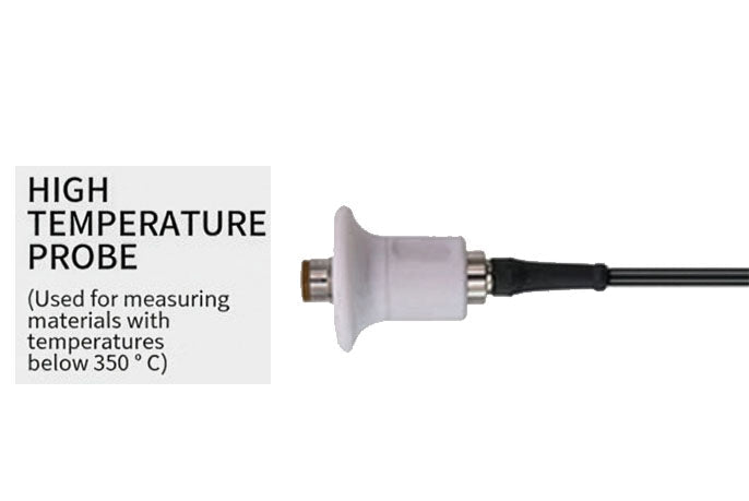 High temperature probe for ultrasonic flaw detector by BRK, showing white ceramic insulator and black cable.