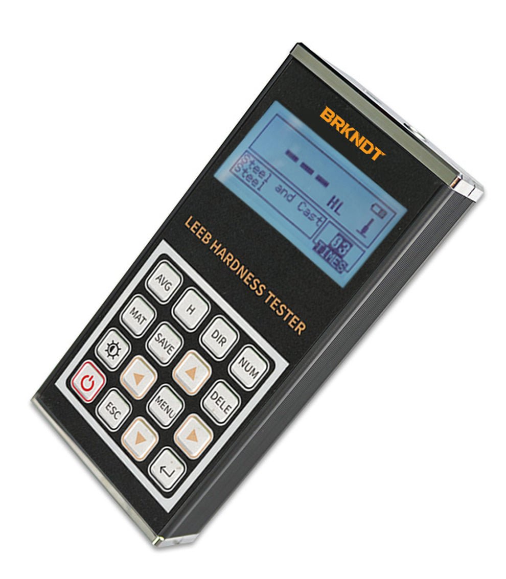 BRK Leeb hardness tester with a blue backlit LCD screen
