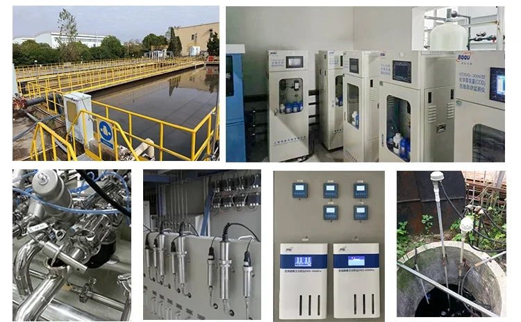 Water quality sensors for online ammonia nitrogen detection from Sper Scientific, installed in an industrial setting.
