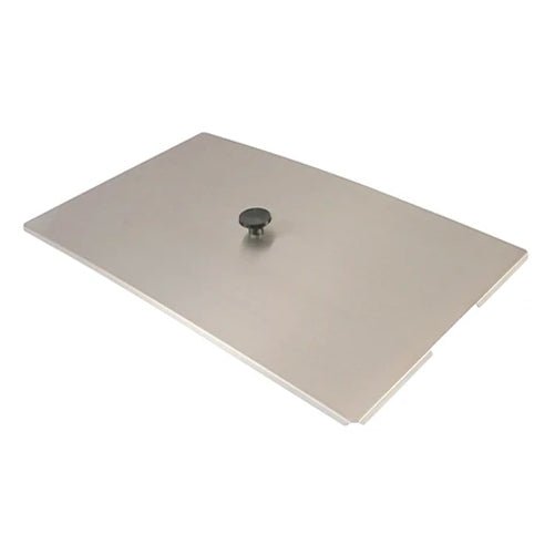 Stainless steel lid cover by Crest Ultrasonics with a round knob handle.