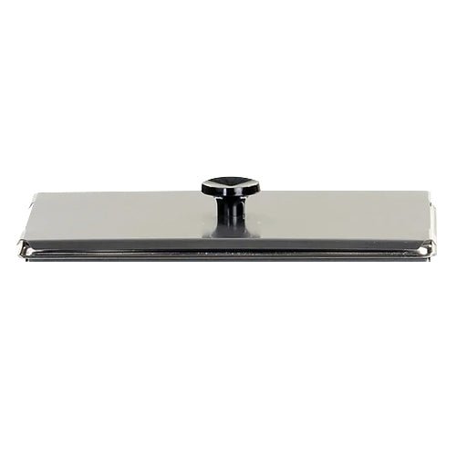 Stainless steel lid cover from Crest Ultrasonics with a centered black knob handle.