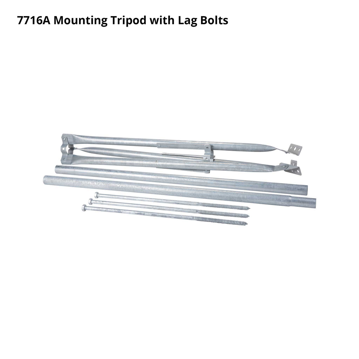 Galvanized mounting tripod with lag bolts by Davis Instruments with metal finish and a few visible screws.