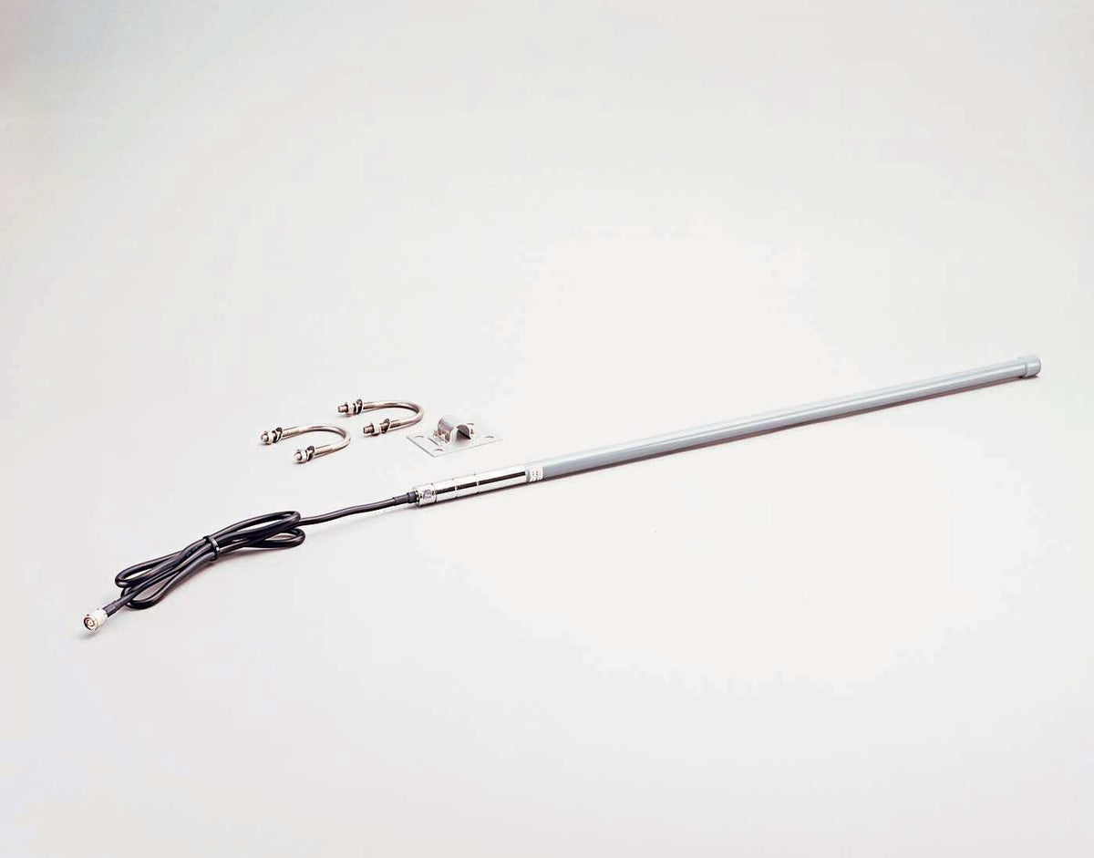 Gray omni antenna for long-range repeater by Davis Instruments with mounting hardware and black cable.