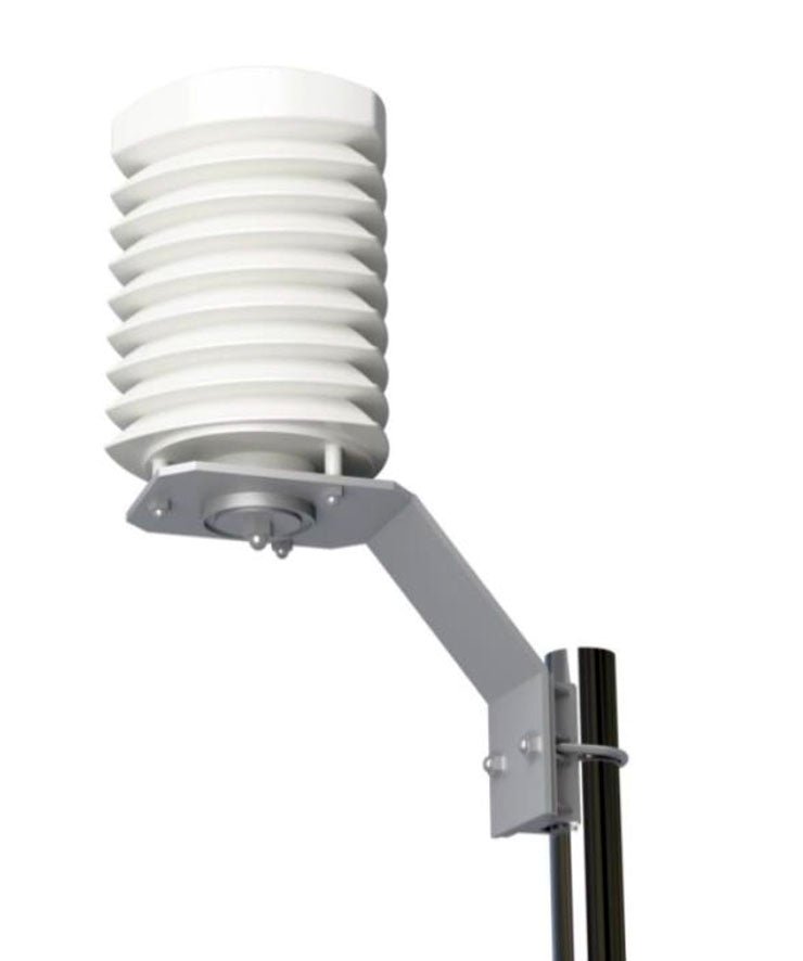 Outdoor air quality monitor by Tongdy in white plastic with a louvered structure, mounted on a pole.