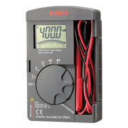 Pocket digital multimeter with 4000 count display by Sanwa, featuring a gray case, a rotary selector, and test leads.