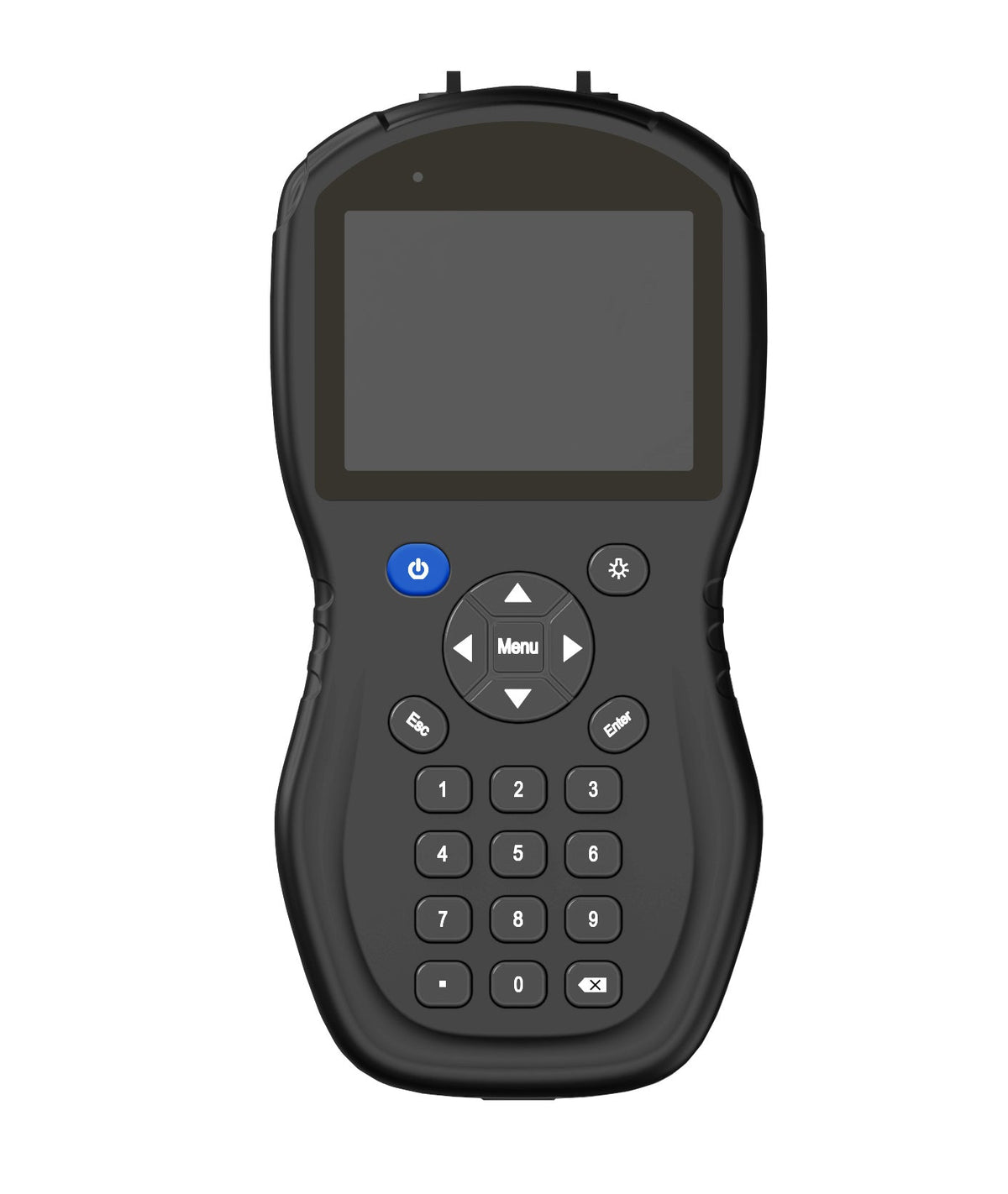 Portable black multi-parameter water quality analyzer by Sper Scientific with a dark grey screen, blue power button, directional pad, and numeric keypad.