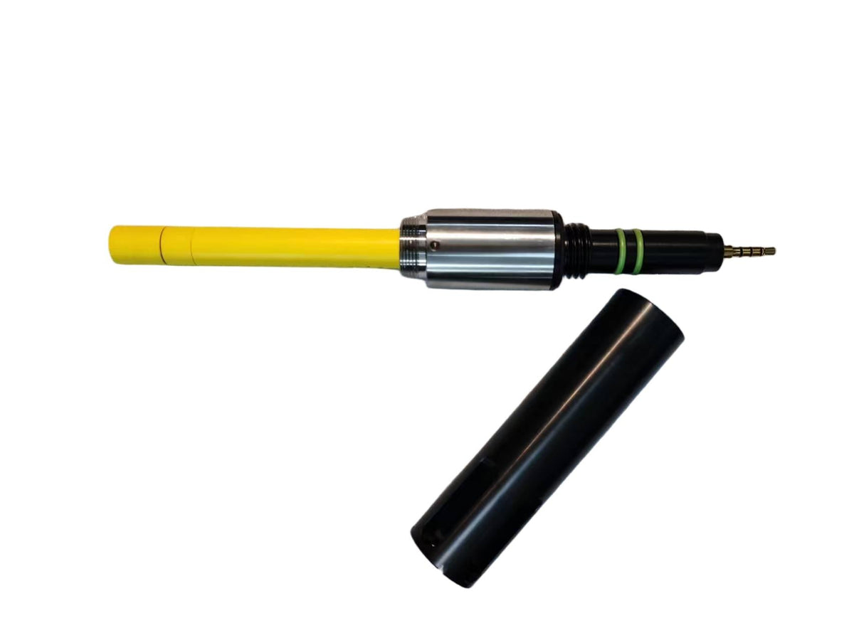 Potassium ion sensor with yellow probe, metal housing and connector
