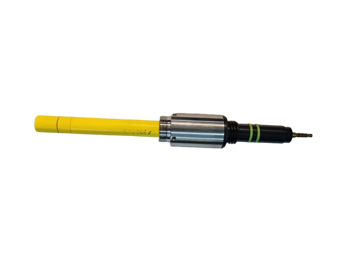 Potassium ion sensor with yellow probe, metal housing and connector
