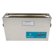 Stainless steel ultrasonic cleaner by Crest Ultrasonics with a control panel on the front.