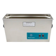 Benchtop cleaner tank by Crest Ultrasonics, made of stainless steel with front control panel and display.