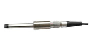 Small weld probe for VORTEX Series Flaw Detectors by BRK, showing a stainless steel finish with a black cable.
