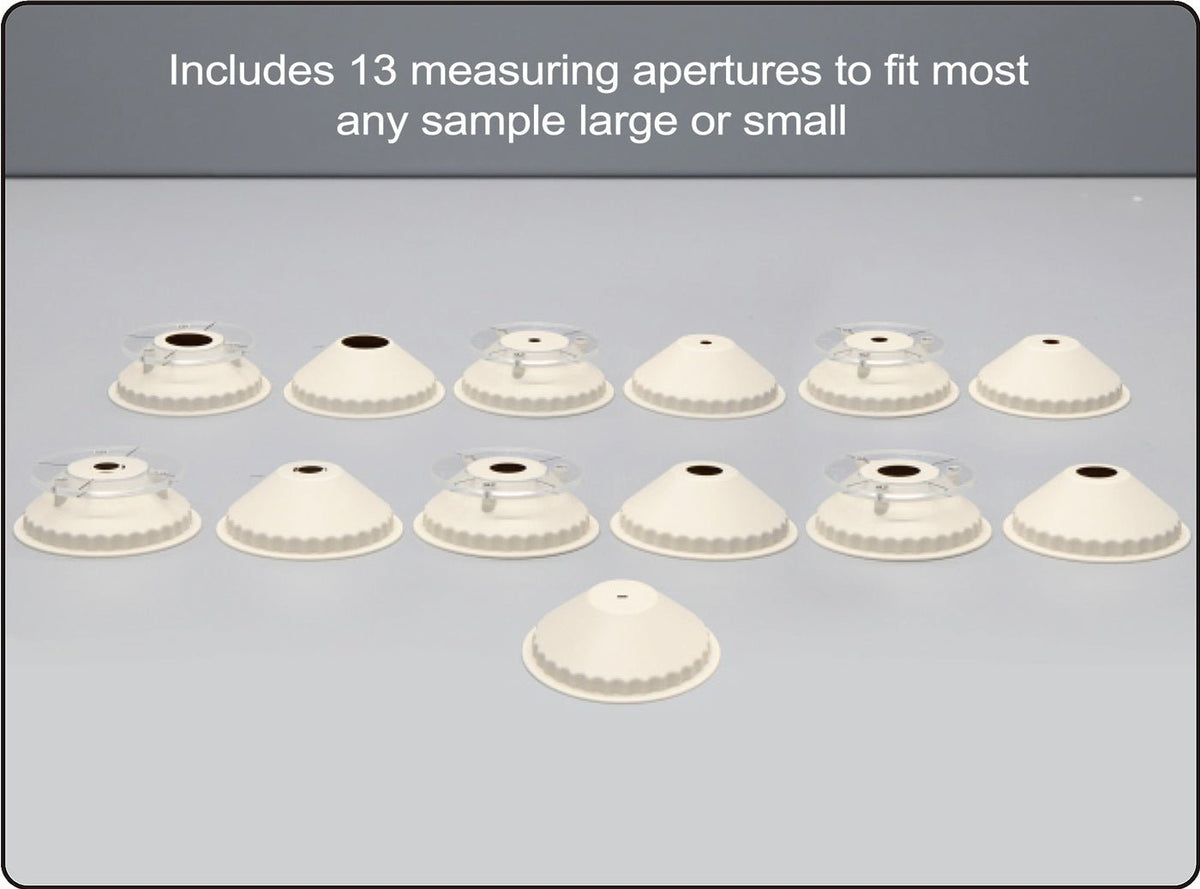 Spectrophotometer with multiple measuring apertures by 3nh, arranged in rows on a gray surface.