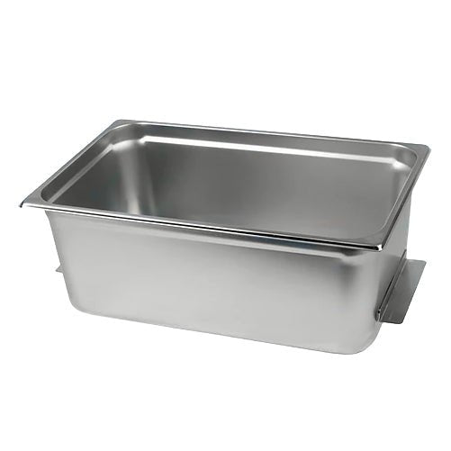 Stainless steel auxiliary pan by Crest Ultrasonics with a reflective surface.