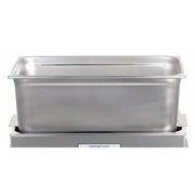 Stainless steel auxiliary pan by Crest Ultrasonics, shown in a side view.