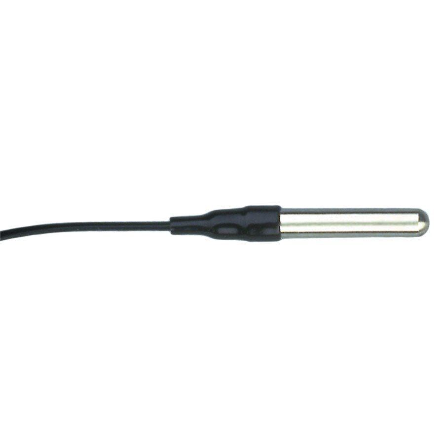 Stainless steel temperature probe with RJ connector by Davis Instruments with a black cable.