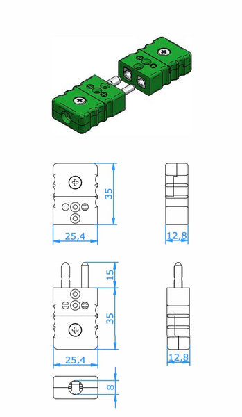Thermocouple and RTD Connectors - Standard Plug - Types J/K/T/RTD - 10 Pack