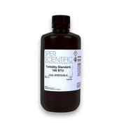 Turbidity standard, 100 NTU by Sper Scientific, in a dark brown bottle with a white label.
