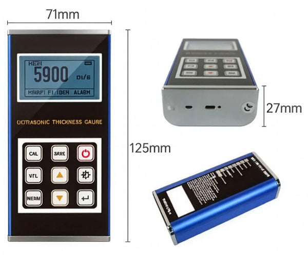 Ultrasonic thickness gauge with dimensions displayed