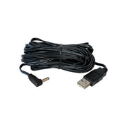 Black USB power cord by Davis Instruments coiled and secured with a black fastener.