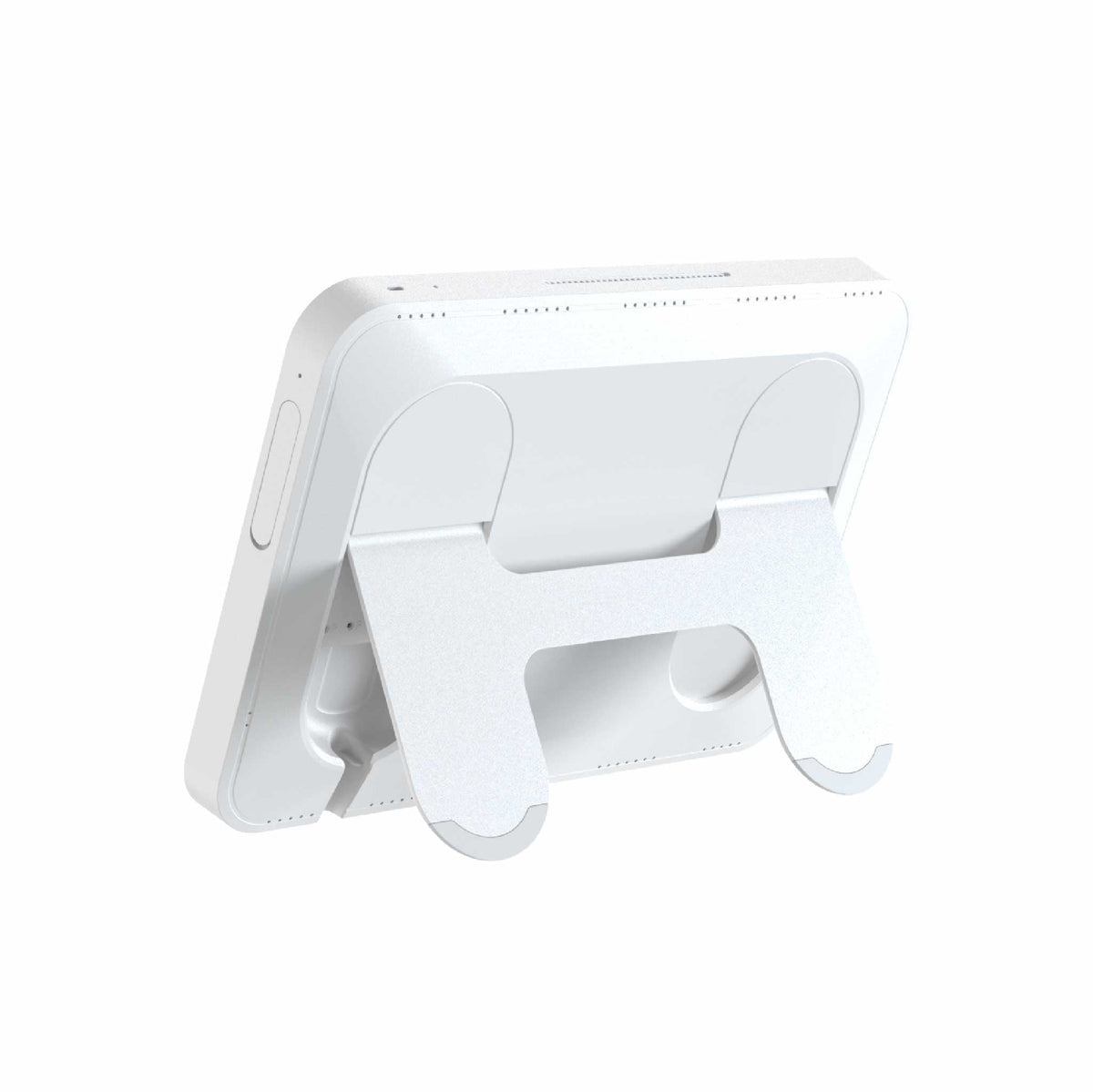 White WeatherLink console by Davis Instruments with a kickstand at an angle.