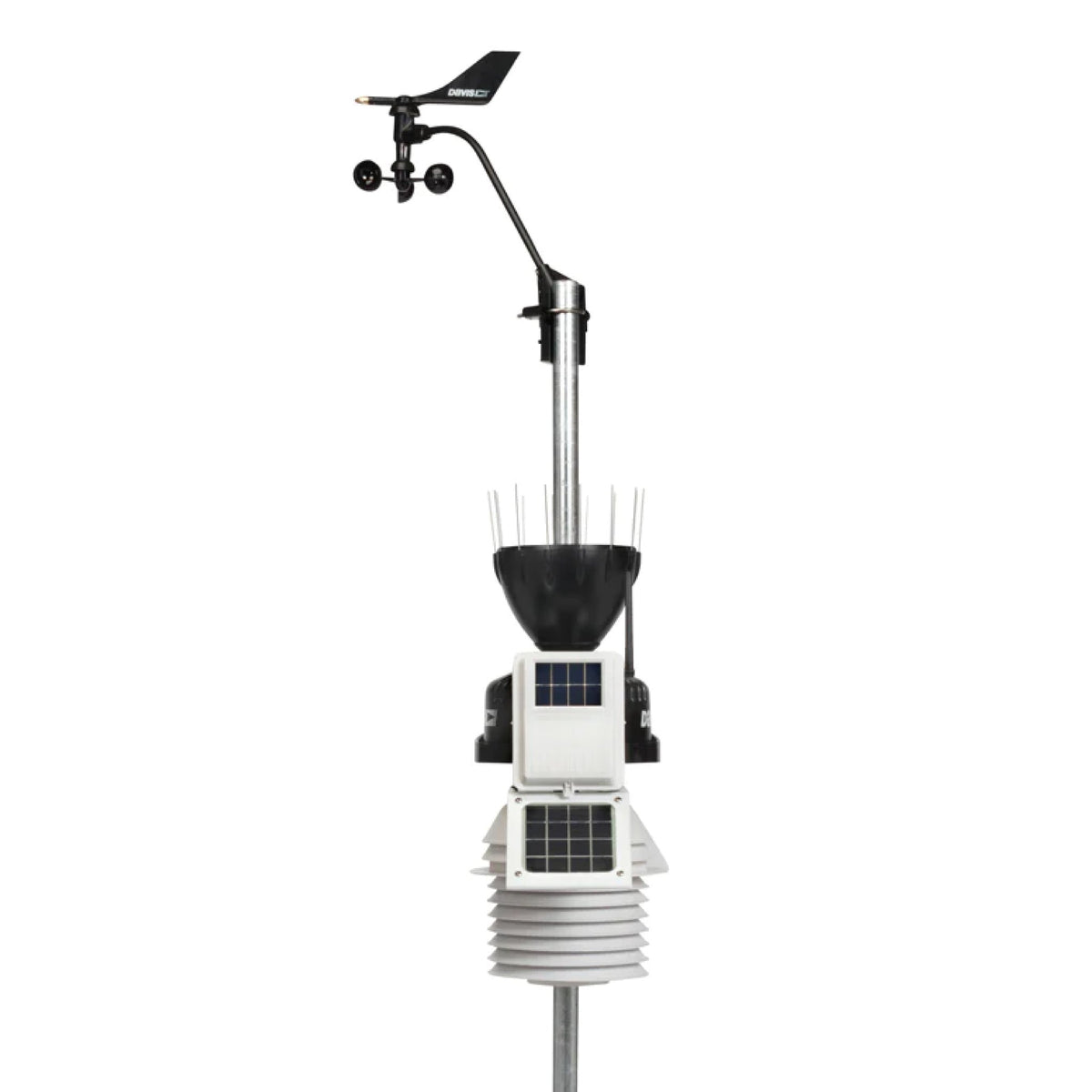 Wireless weather station by Davis Instruments with a 24-hour fan-aspirated radiation shield and weatherlink console.