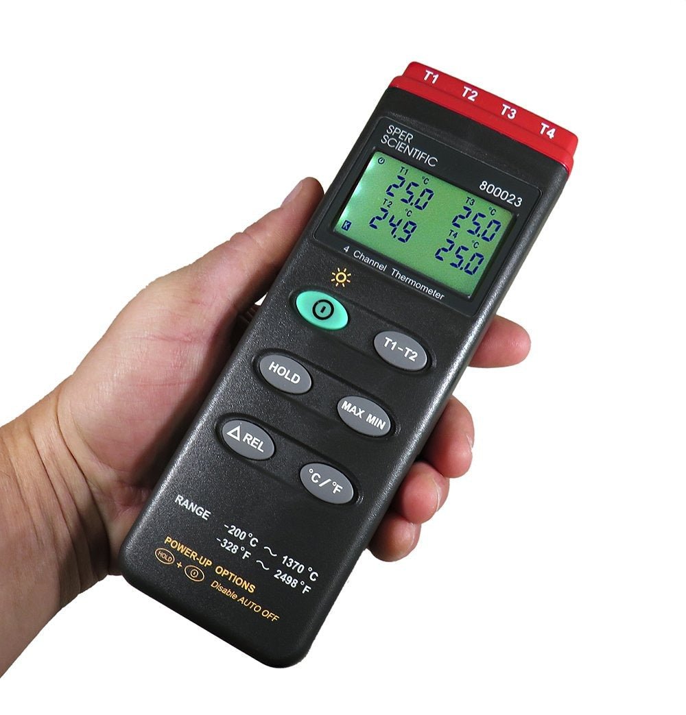 4-kanaals Thermokoppel Thermometer HT-9815 - K-type, Handzaam, Met LCD Display, Meet -200°C Tot 1372°C, Inclusief 4 Sondes En Opbergtas