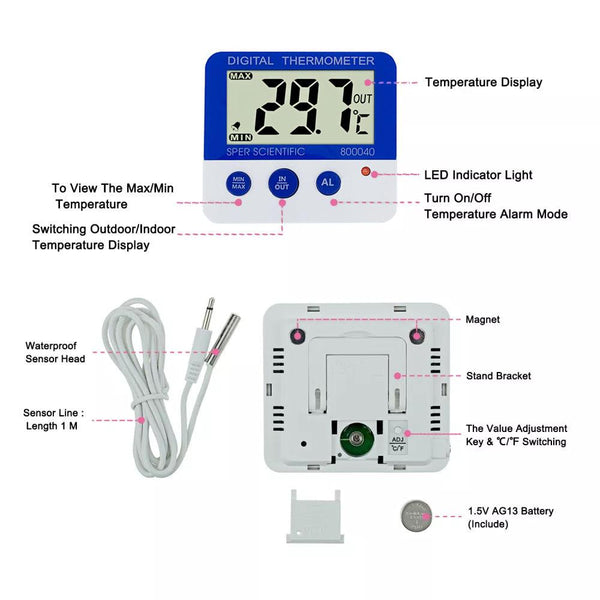 Digital Temperature Monitor with Remote Sensor and Frost Point Alarm | Sper Scientific Direct